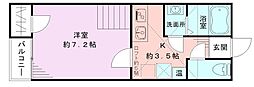紫竹山五番館C 1Kの間取図画像