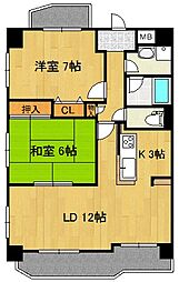 メイプルコートウエダ 2LDKの間取図画像