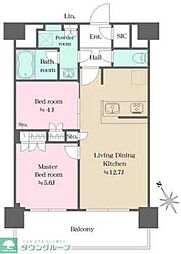 ウエリスアーバン水天宮前 13階2LDKの間取り