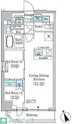 プライムブリス浅草蔵前 10階2LDKの間取り