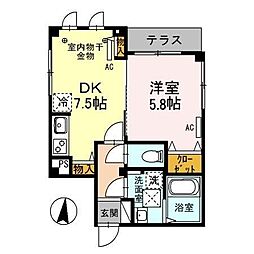 Clarity 1階1DKの間取り