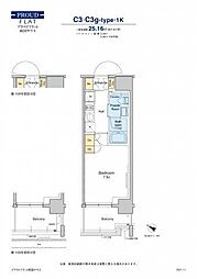 プラウドフラット両国サウス 9階1Kの間取り