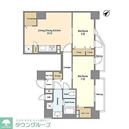 ミレドゥーエ門前仲町 7階2LDKの間取り