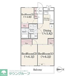 ドエルリバーサイド大島 3DKの間取図画像