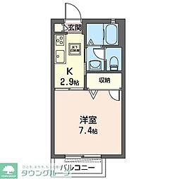 プリムロウスI 1階1Kの間取り