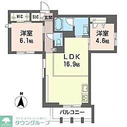 シュエットセレール武蔵小杉 2LDKの間取図画像