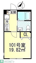 仮称元住吉新築6世帯 1Kの間取図画像