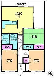 パレスサイド平城 3LDKの間取図画像