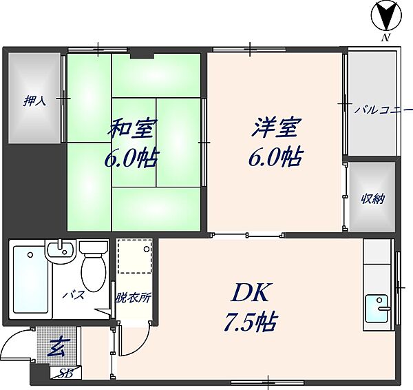 るなまんしょん 302｜大阪府八尾市青山町5丁目(賃貸マンション2DK・3階・40.00㎡)の写真 その2