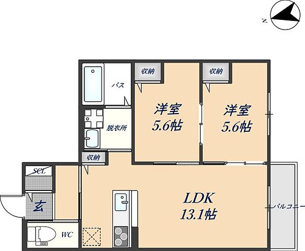 ファヴォリート志紀南 102｜大阪府八尾市志紀町南3丁目(賃貸アパート2LDK・1階・55.23㎡)の写真 その2