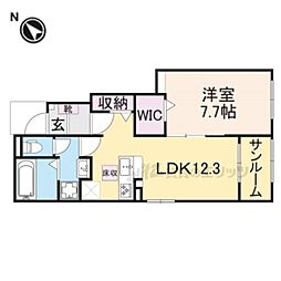 ハーモニー福知山D棟 1階1LDKの間取り