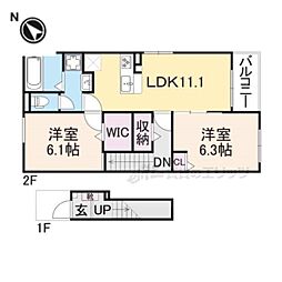 JR福知山線 福知山駅 バス14分 下六人部下車 徒歩5分の賃貸アパート 2階2LDKの間取り