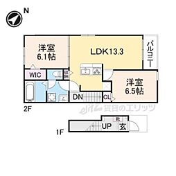 ハーモニー福知山C棟 2階2LDKの間取り