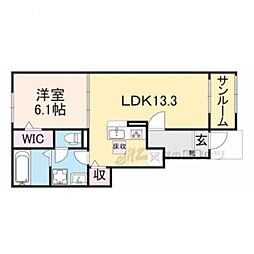 JR山陰本線 石原駅 バス4分 前田下車 徒歩5分の賃貸アパート 1階1LDKの間取り