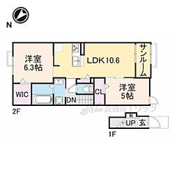 JR播但線 和田山駅 バス14分 朝来医療センター下車 徒歩4分の賃貸アパート 2階2LDKの間取り