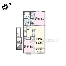 JR播但線 和田山駅 バス14分 朝来医療センター下車 徒歩8分の賃貸アパート 2階2LDKの間取り