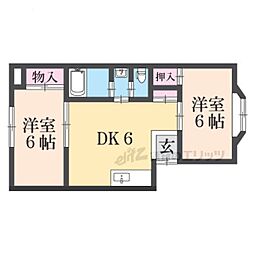 白鳥ハイツ 2階2DKの間取り