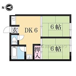 JR山陰本線 福知山駅 3.9kmの賃貸アパート 1階2DKの間取り