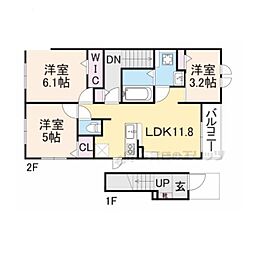 JR福知山線 篠山口駅 5kmの賃貸アパート 2階3LDKの間取り