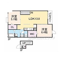 レジーナ倉梯 2LDKの間取図画像