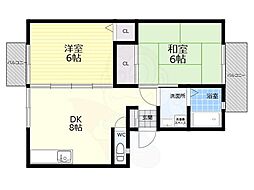 ル.レーヴ弐番館 2DKの間取図画像