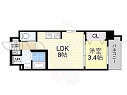 Luxe服部天神 1LDKの間取図画像
