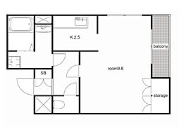 シェルル万場 1Kの間取図画像
