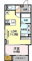 ルヴィータ剣町 1LDKの間取図画像