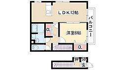パルティール若竹 1LDKの間取図画像