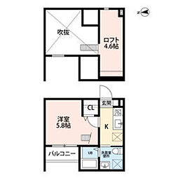 Aube鈍池町 1Kの間取図画像