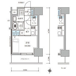 テナス瑞穂通 1Kの間取図画像