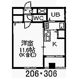スワローハイム岩塚 1Kの間取図画像