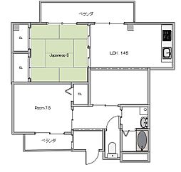 タウン唐山F棟 2LDKの間取図画像