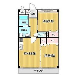 クレール文教 2DKの間取図画像