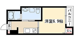 ハピネス八反 1Kの間取図画像