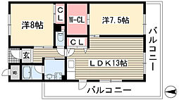 ハイライズ鴨田 2LDKの間取図画像