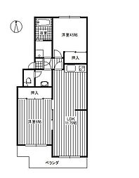 米本ハイツ 2LDKの間取図画像