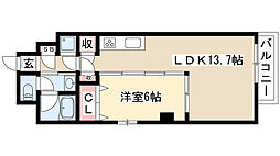 アモンフォンテーヌ 1LDKの間取図画像