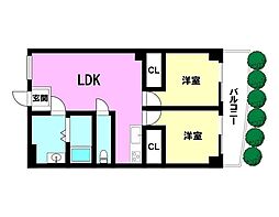 グレースハイツ三郷 2LDKの間取図画像