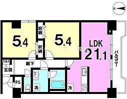 白鳥貳番館ダイヤモンドマンション 2LDKの間取図画像