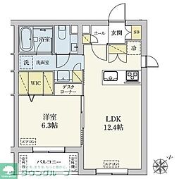 カスタリア旗の台 1階1LDKの間取り