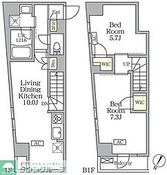 アジールコート三宿テラス 1階2LDKの間取り