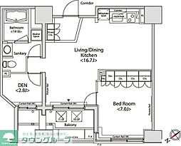 カスタリア目黒かむろ坂 14階1SLDKの間取り