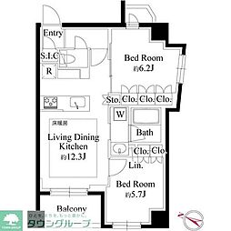 343レジデンス目黒I（オープンレジデンシア） 8階2LDKの間取り