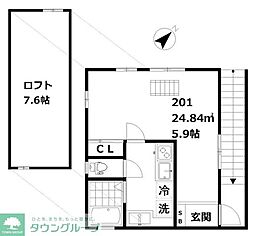 トライプレックス高輪台 2階1Kの間取り
