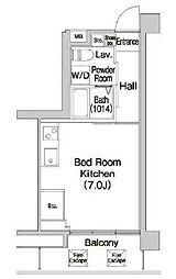 京急本線 平和島駅 徒歩6分の賃貸マンション 2階ワンルームの間取り