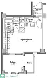 コートレアル三田綱町 2階1LDKの間取り