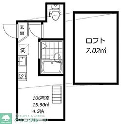 インベスト中延III 1階ワンルームの間取り
