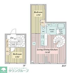 プライムアーバン目黒三田 1階2LDKの間取り