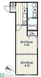 ブルジョン田園調布 2Kの間取図画像